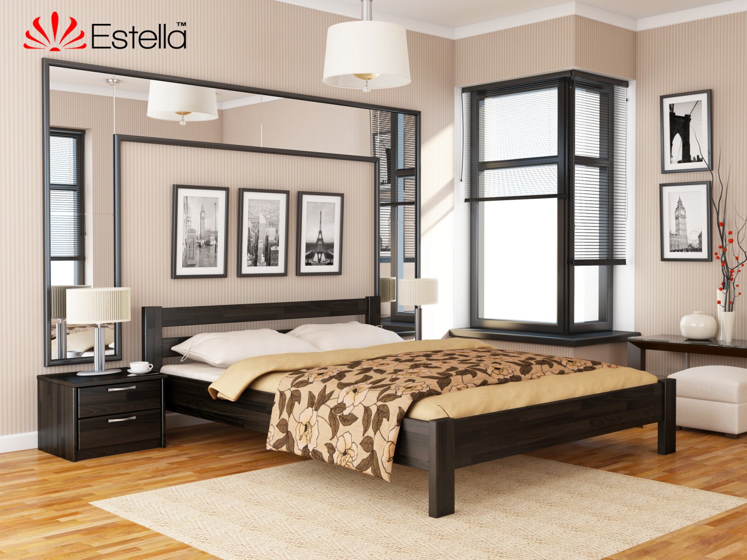 

Кровать двуспальная 180х190 деревянная Estella Рената Венге (Щит-106) Л2.5