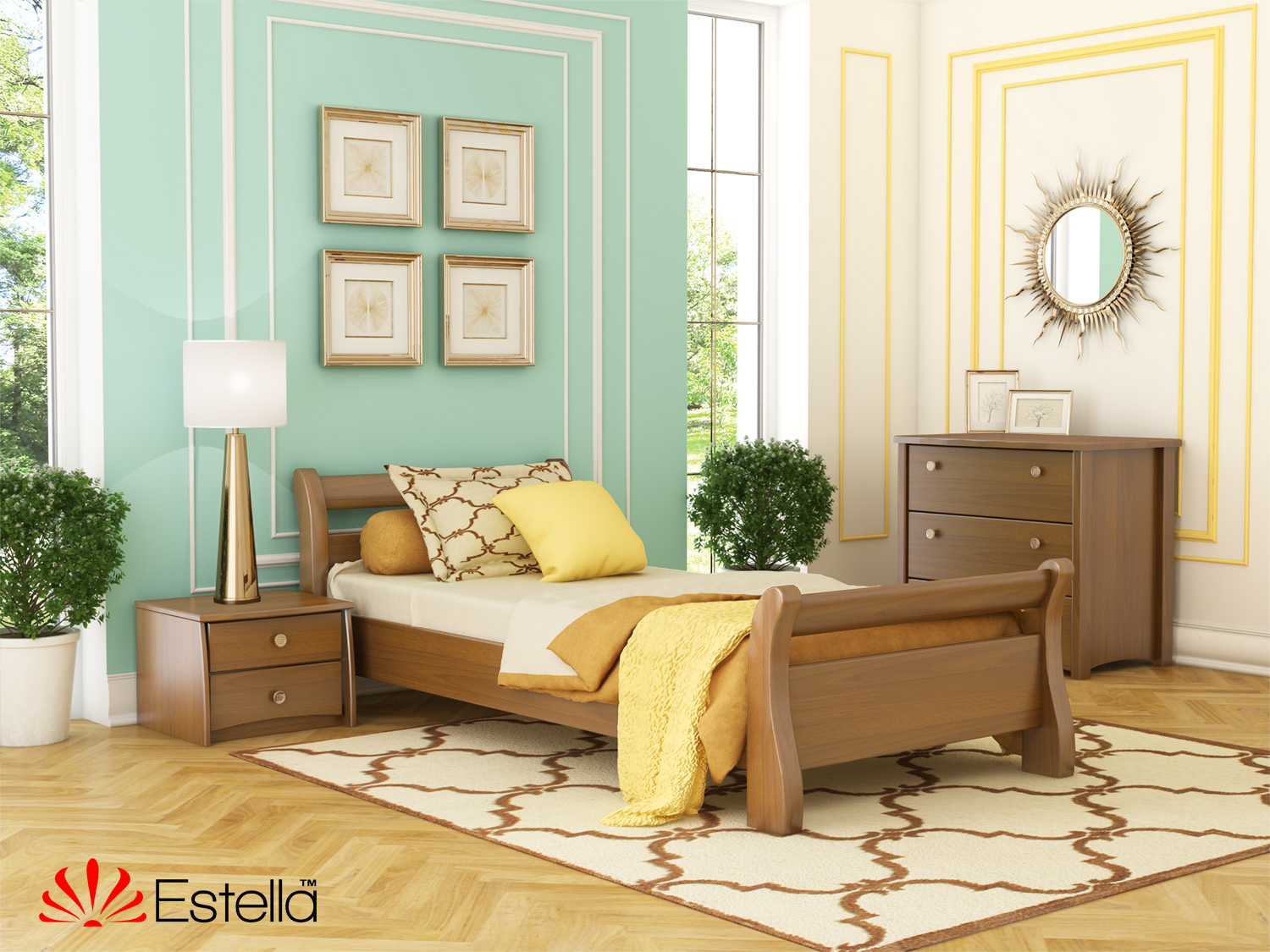 

Кровать односпальная 90х200 деревянная Estella Диана Орех Светлый (Щит-103) Л4