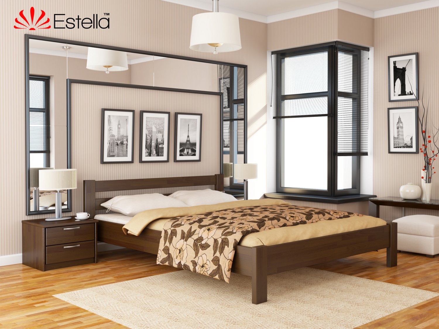 

Кровать двуспальная 160х190 деревянная Estella Рената Каштан (Щит-108) Л4