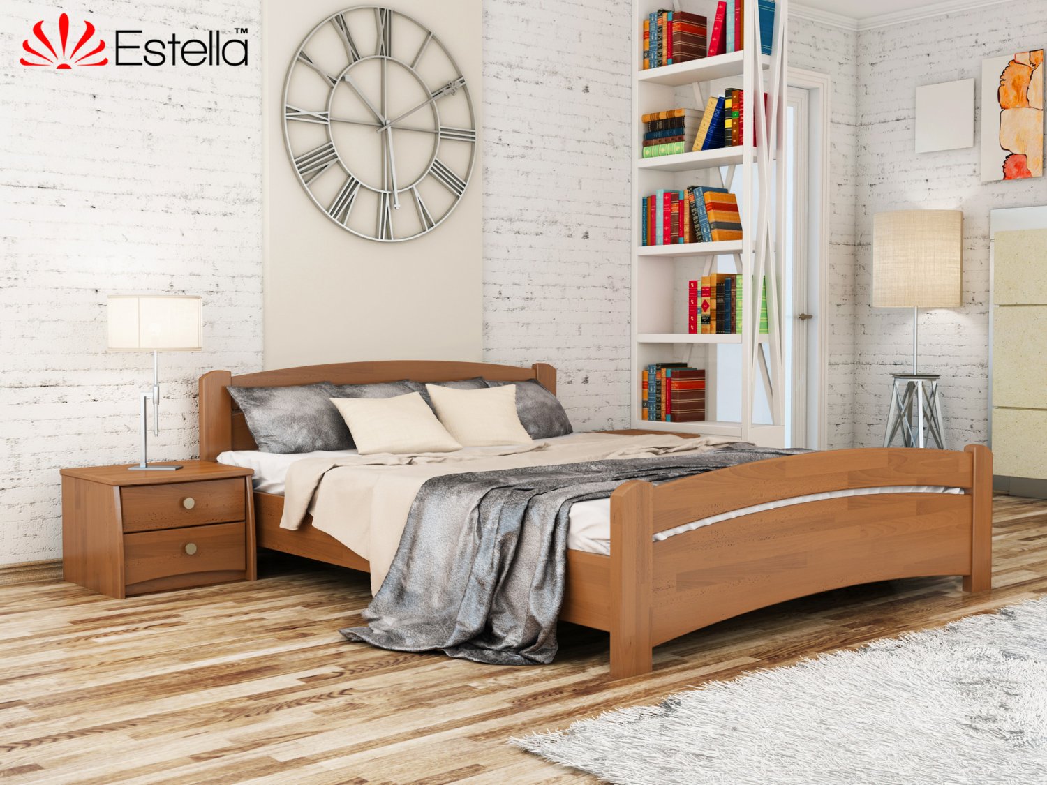

Кровать двуспальная 140х200 деревянная Estella Венеция Ольха (Щит-105) Л4