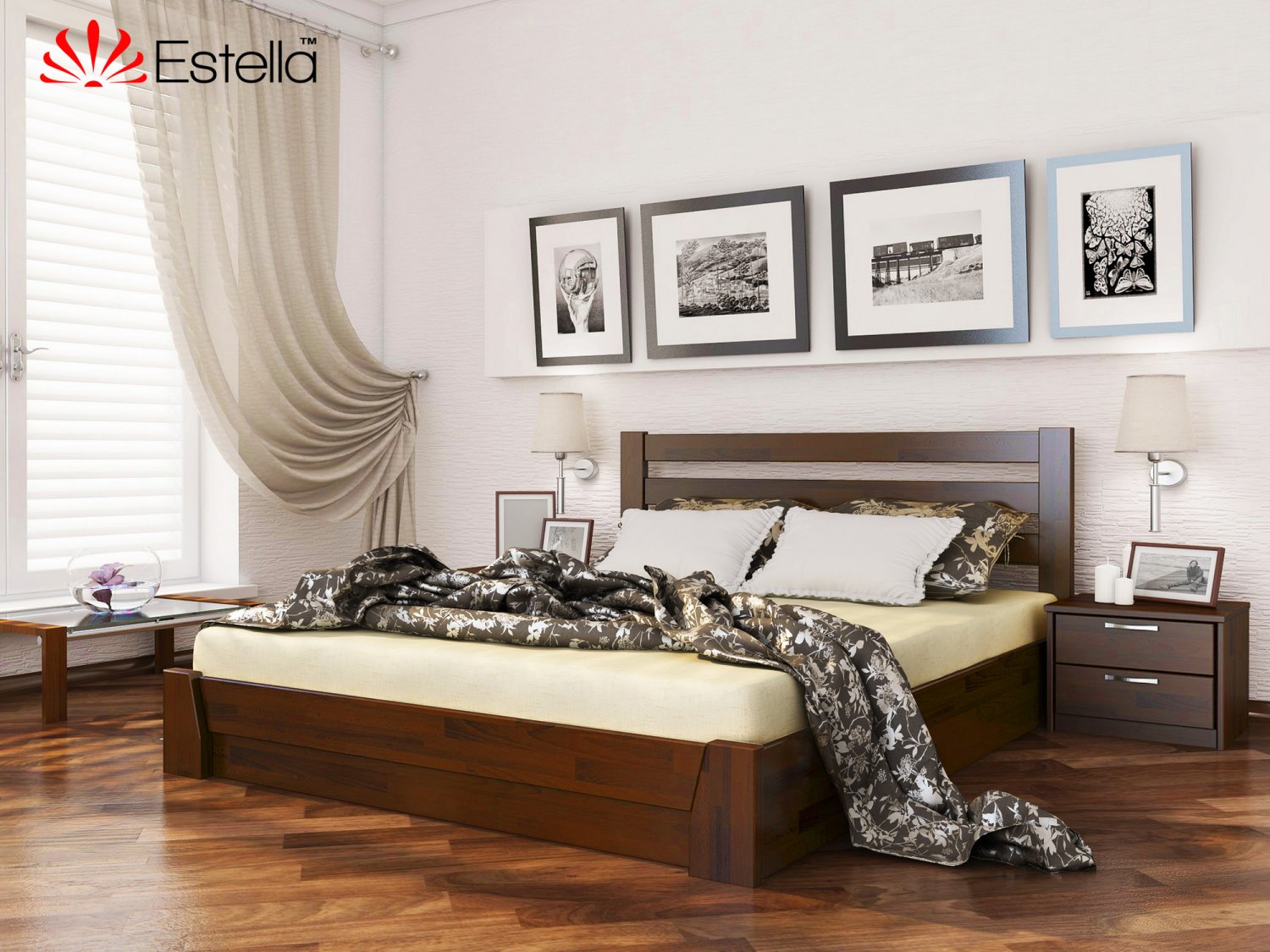 

Кровать двуспальная 180х190 деревянная Estella Селена Каштан (Щит-108) Л4