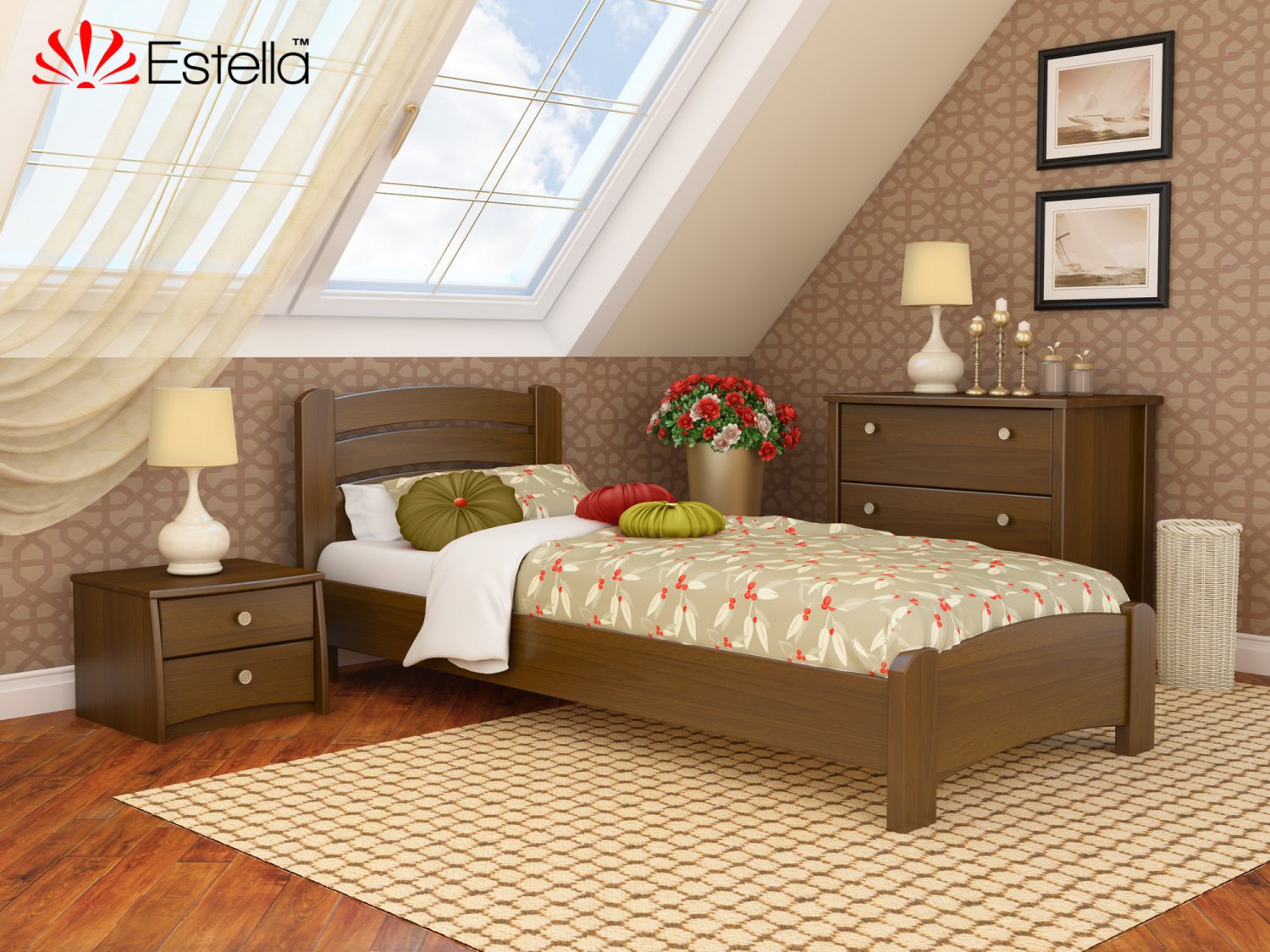 

Кровать односпальная 90х190 деревянная Estella Венеция Люкс Орех Светлый (Щит-103) Л2.5