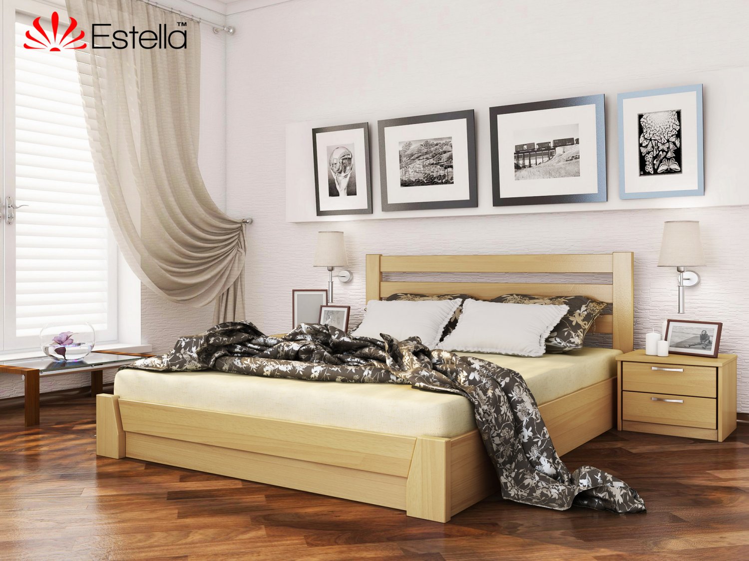 

Кровать двуспальная 140х200 деревянная Estella Селена Бук (Массив-102) Л4