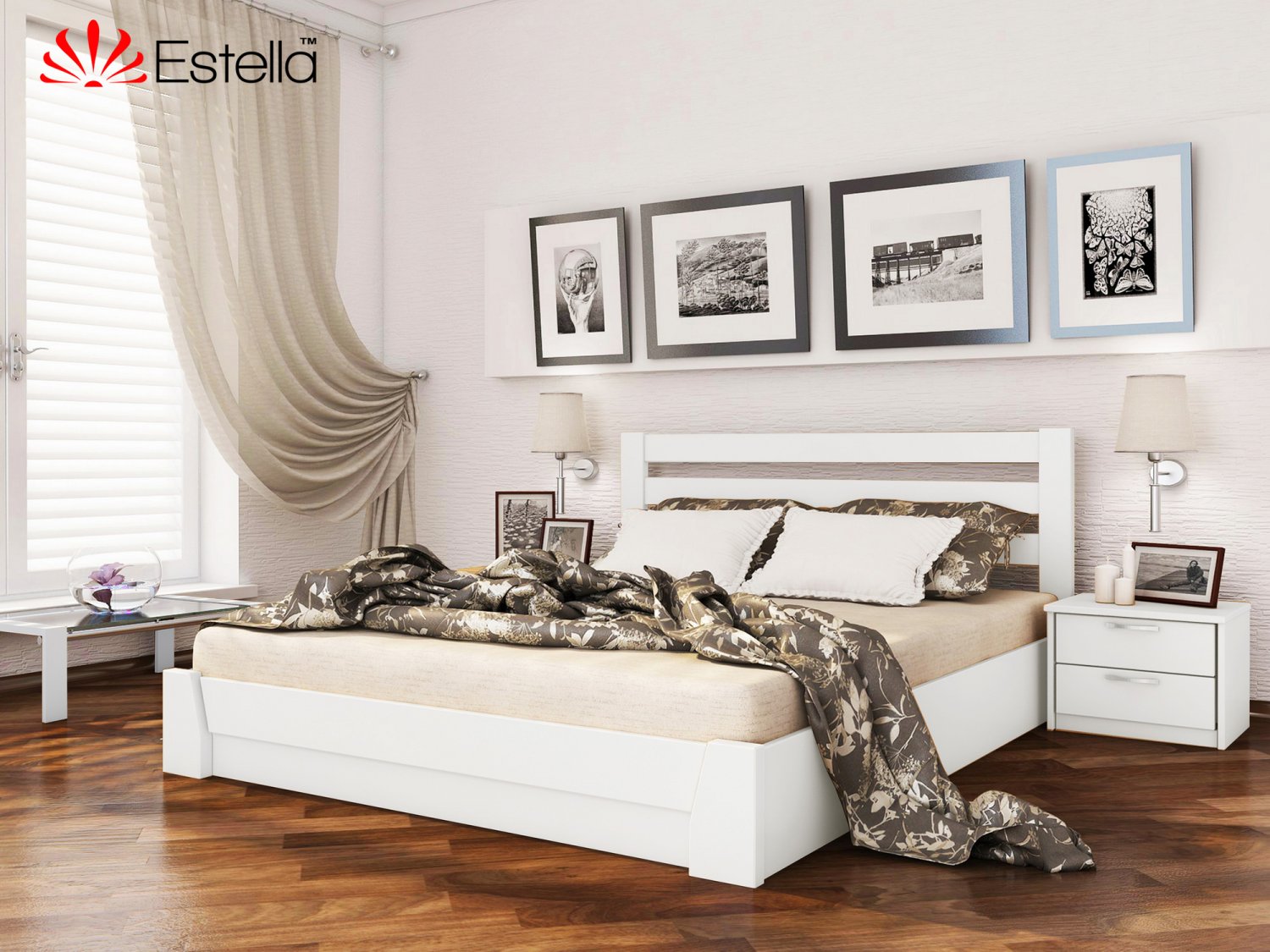 

Кровать двуспальная 180х190 деревянная Estella Селена Белый (Щит-107) Л4