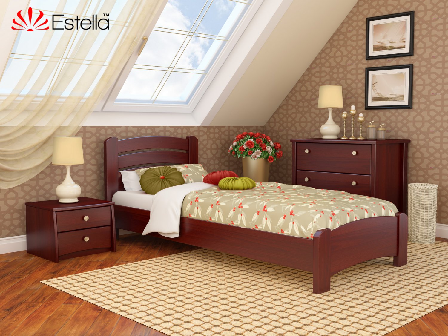 

Кровать односпальная 80х200 деревянная Estella Венеция Люкс Махонь (Массив-104) Л4