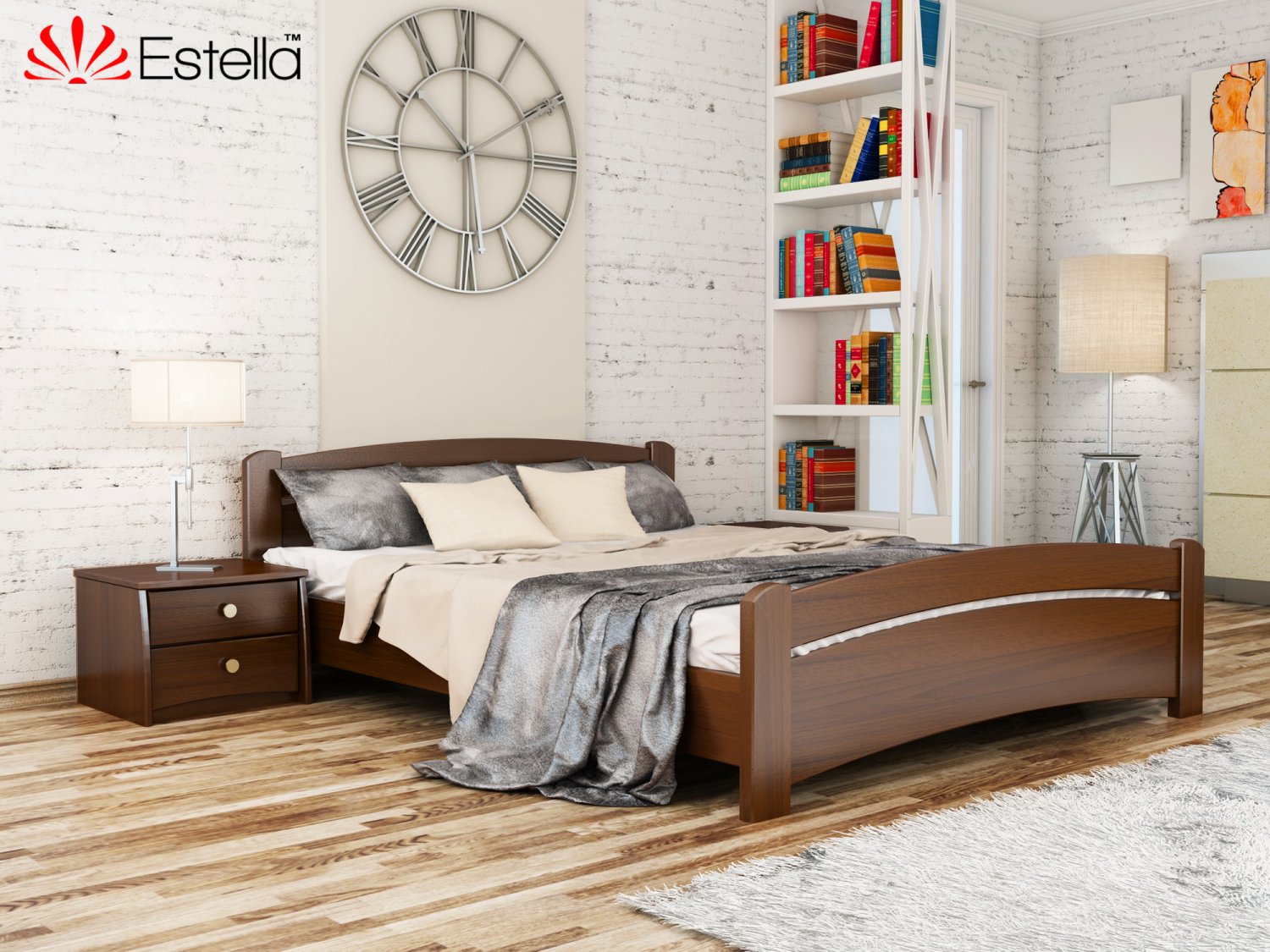 

Кровать двуспальная 140х200 деревянная Estella Венеция Орех Темный (Массив-101) Л4