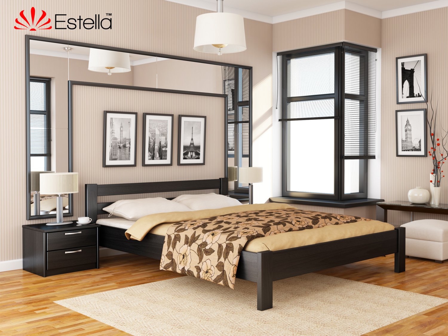 

Кровать двуспальная 180х200 деревянная Estella Рената Венге (Массив-106) Л2.5