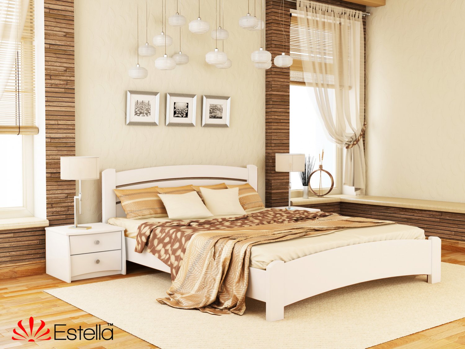 

Кровать двуспальная 140х190 деревянная Estella Венеция Люкс Белый (Массив-107) Л4