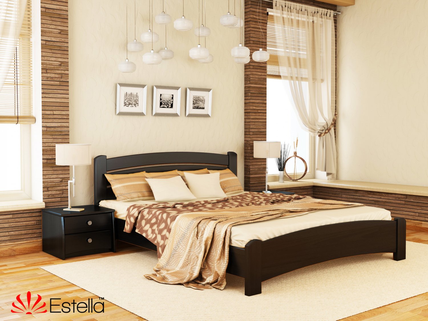 

Кровать полуторная 120х200 деревянная Estella Венеция Люкс Венге (Массив-106) Л2.5