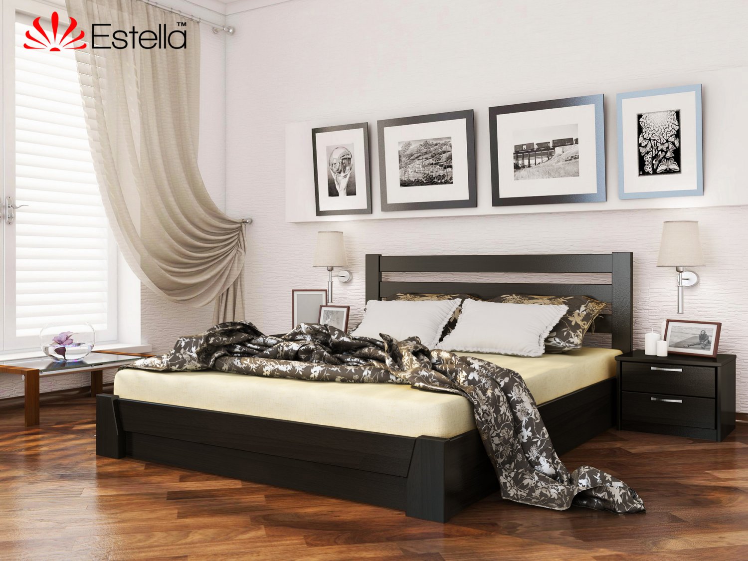 

Кровать двуспальная 160х200 деревянная Estella Селена Венге (Массив-106) Л4