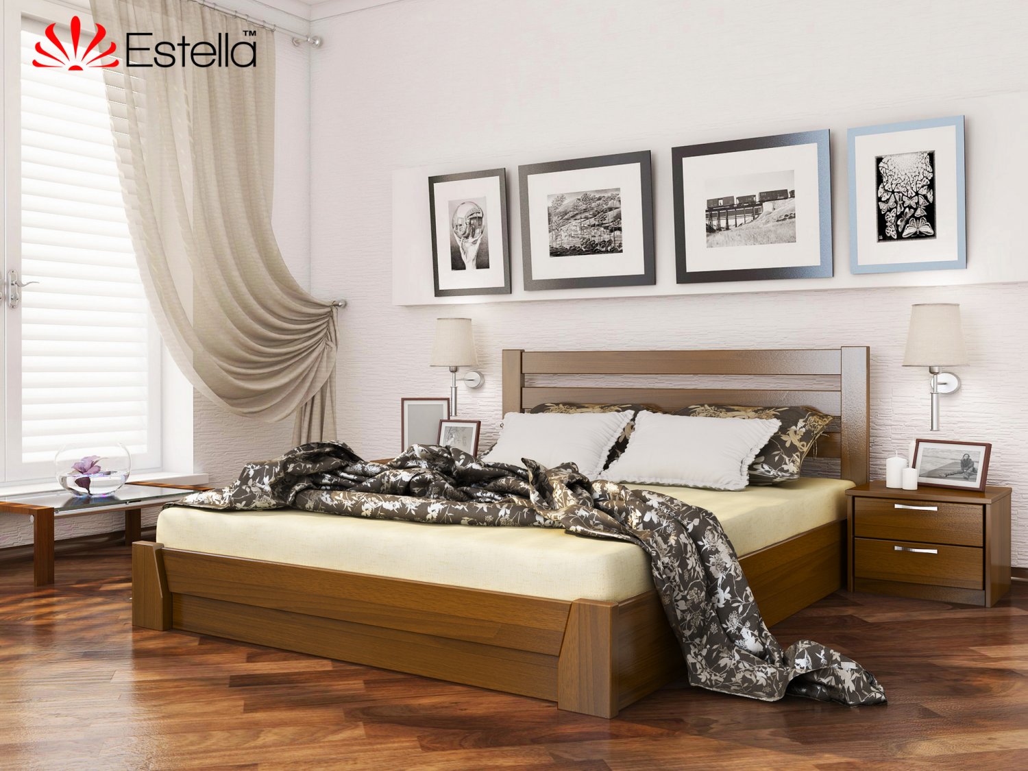 

Кровать полуторная 120х200 деревянная Estella Селена Ольха (Массив-105) Л2.5