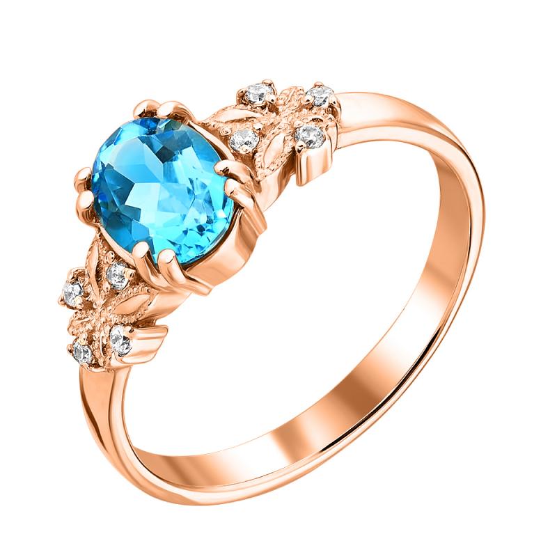 

Кольцо из красного золота с топазом Swiss blue и цирконием 000125690 18 размера