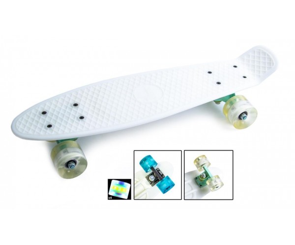 

Пенниборд (Penny Board Light) 22, Белый с голубыми светящимися колесами