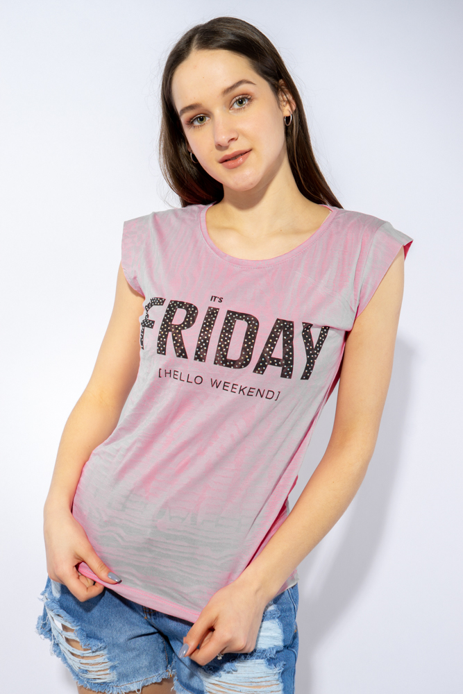 

Футболка женская с текстовым принтом Time of Style 148P075-1 L/XL Розовый