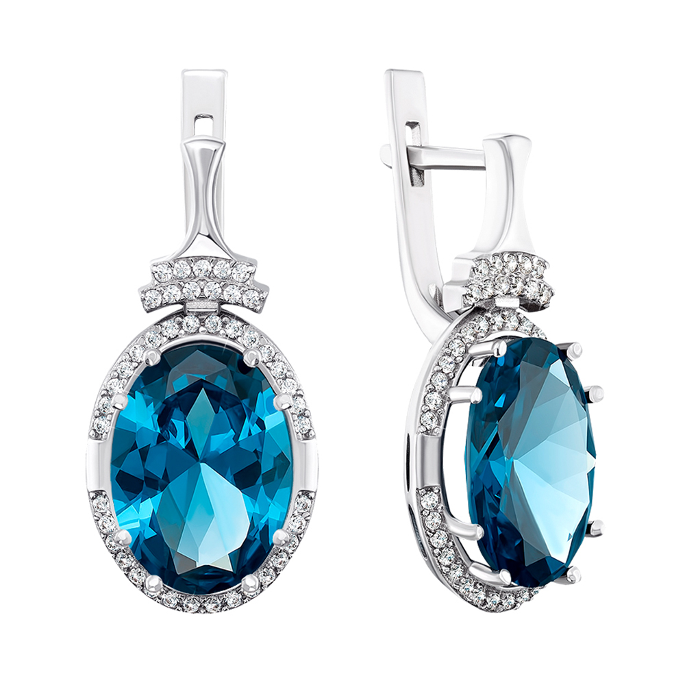 

Серебряные серьги с кварцем London blue и фианитами 000141324