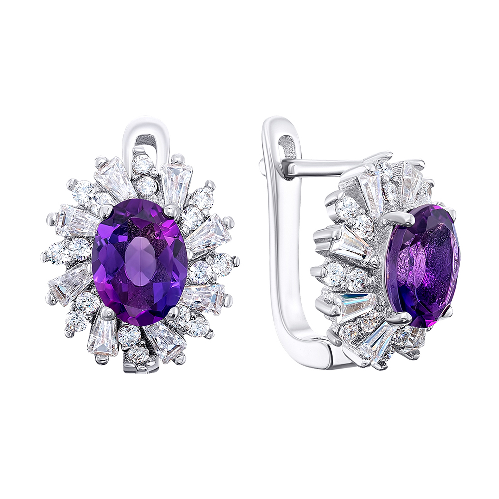 

Серебряные серьги с аметистами фианитами 000146765