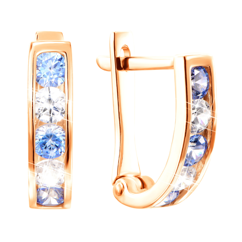 

Золотые серьги с голубыми и белыми цирконием Swarovski 000050233