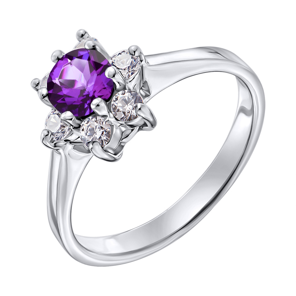 

Серебряное кольцо с аметистом и цирконием 000125057 18.5 размера