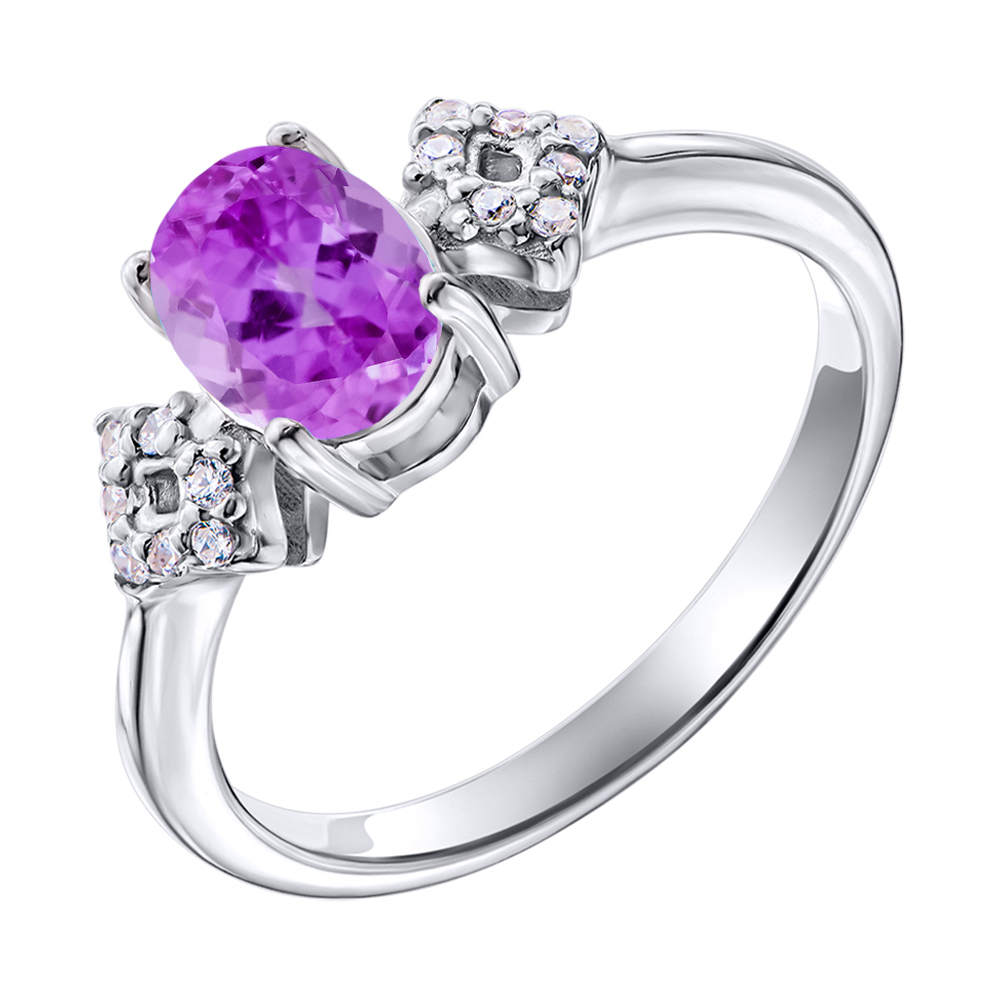 

Серебряное кольцо с аметистом и фианитами 000137398 17.5 размера