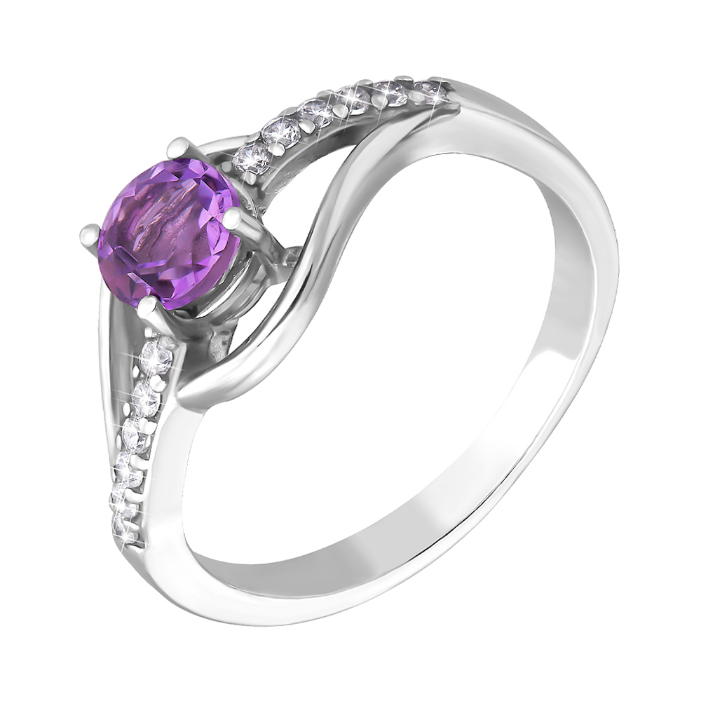 

Серебряное кольцо с аметистами и фианитами 000140553 18 размера