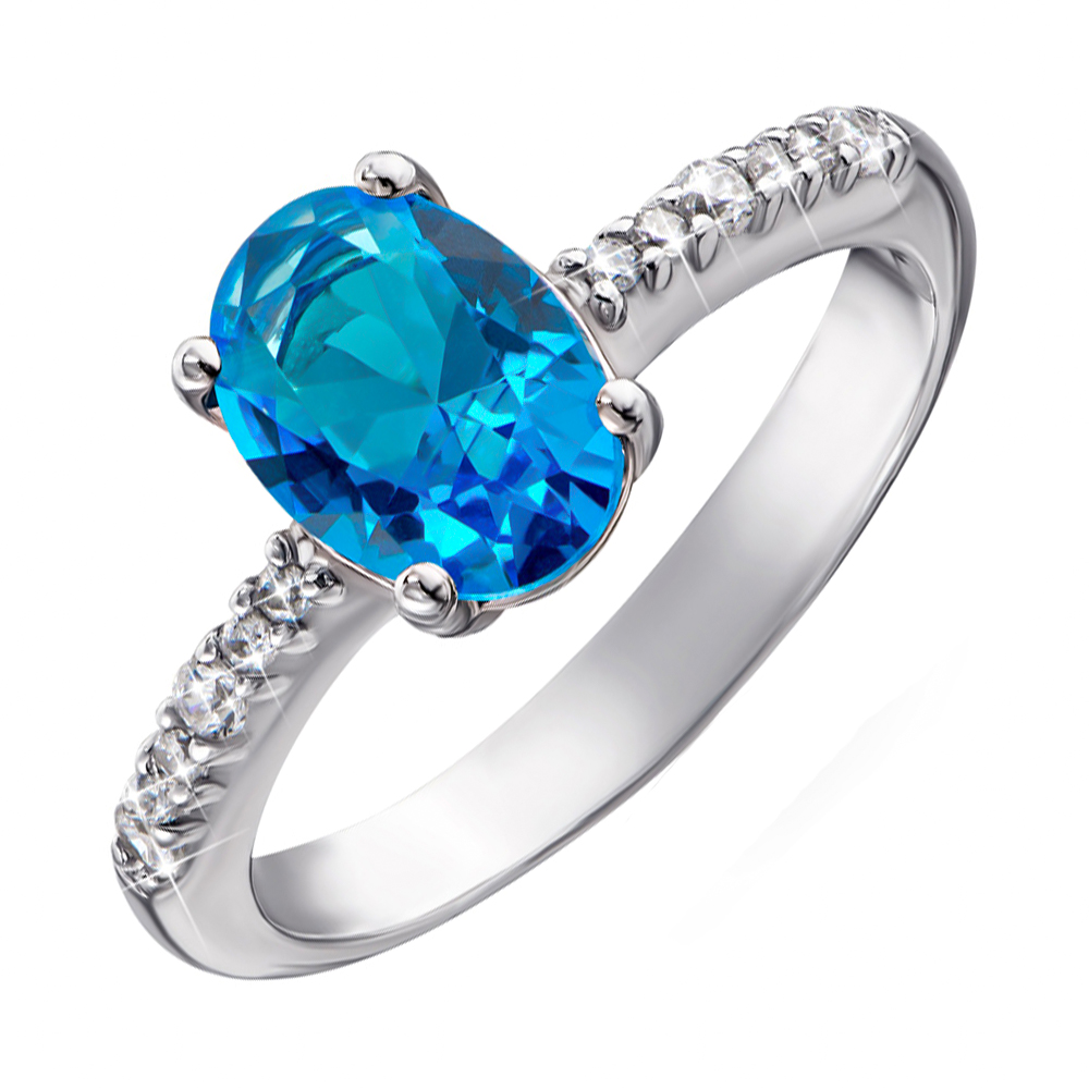 

Серебряное кольцо с голубым кварцем и фианитами 000064380 16.5 размера