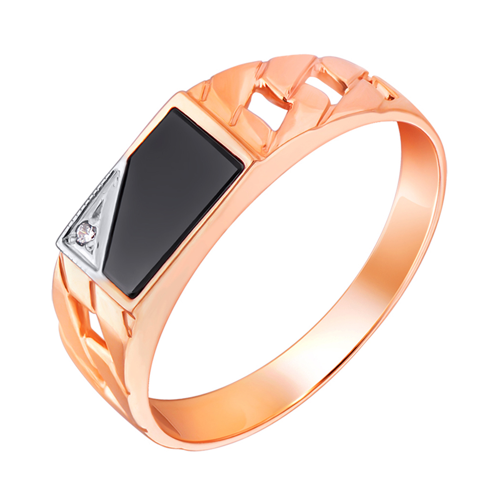 

Перстень-печатка из красного золота с агатом и фианитом 000001095 22 размера