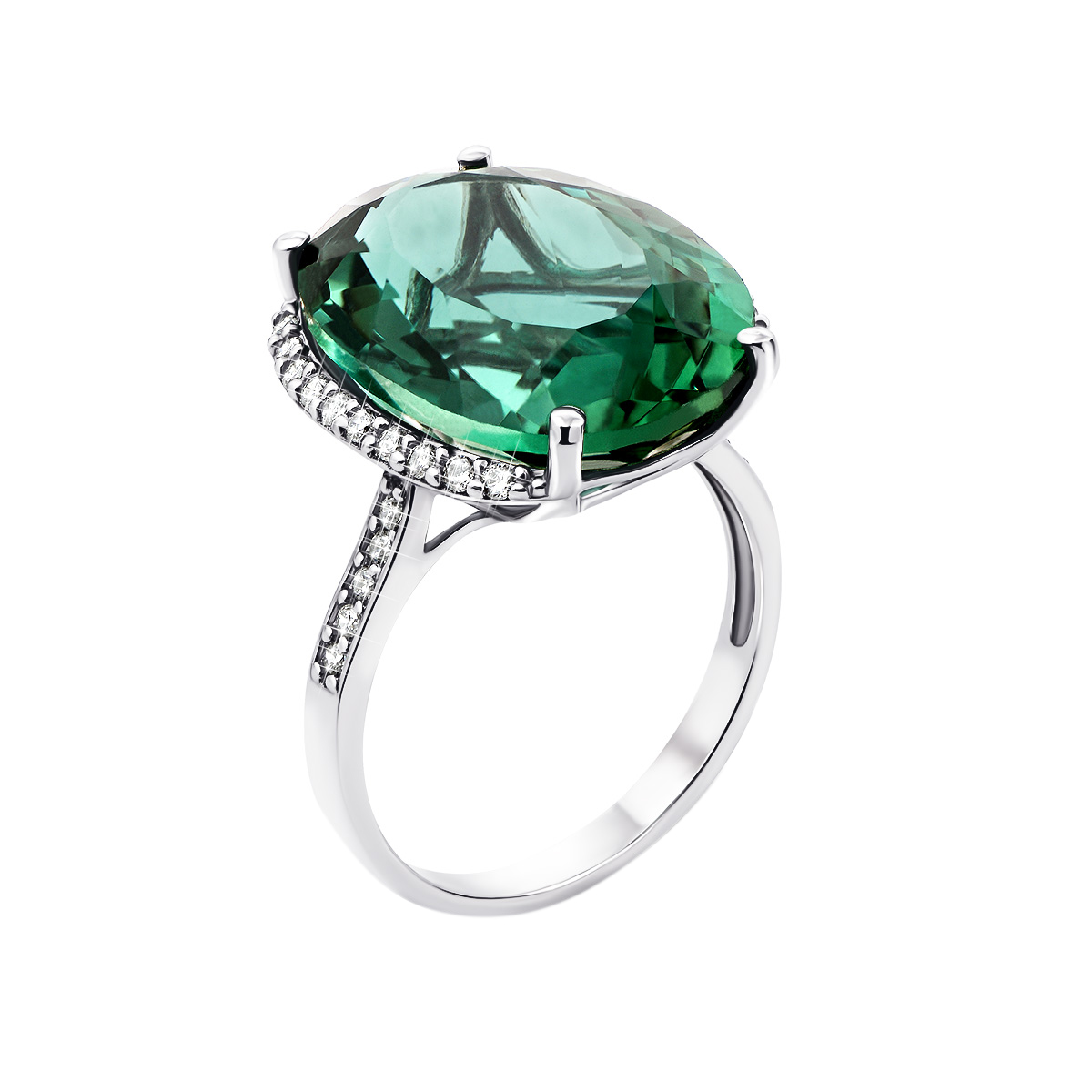 

Серебряное кольцо с зеленым кварцем и фианитами 000121474 17.5 размера
