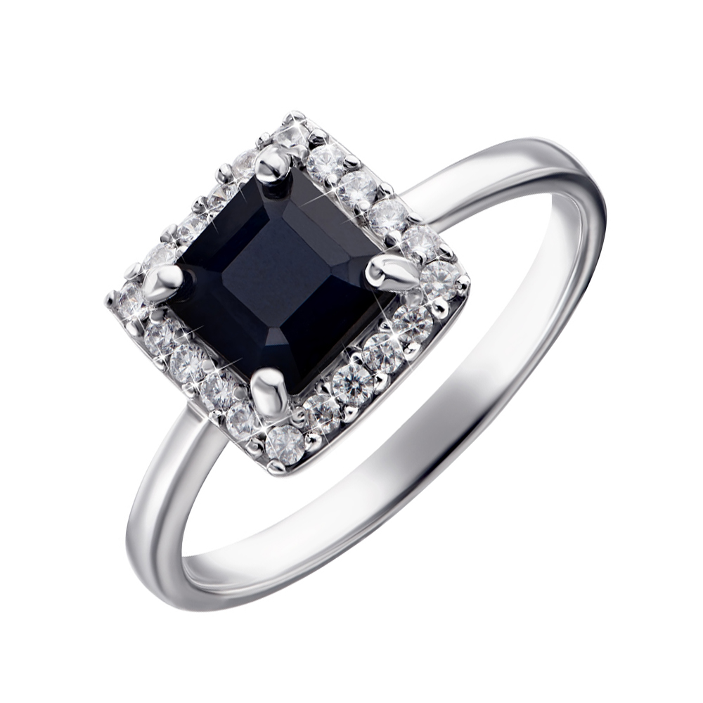 

Серебряное кольцо с сапфиром и фианитами 000132837 17 размера