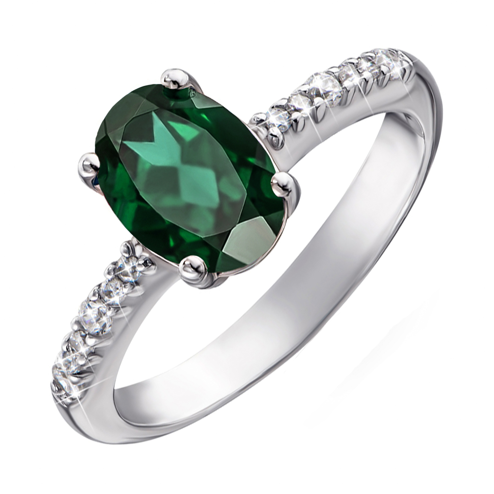 

Серебряное кольцо с зеленым кварцем и фианитами 000064378 18.5 размера