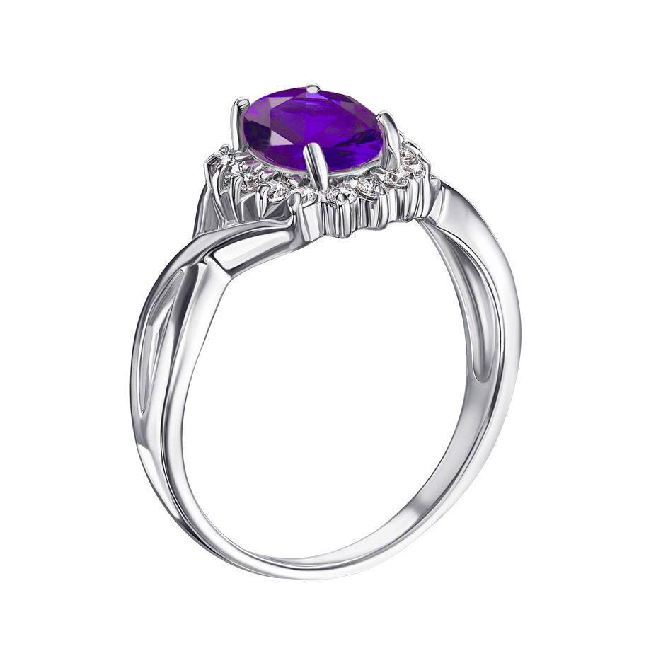 

Серебряное кольцо с аметистом и фианитами 000135250 18 размера