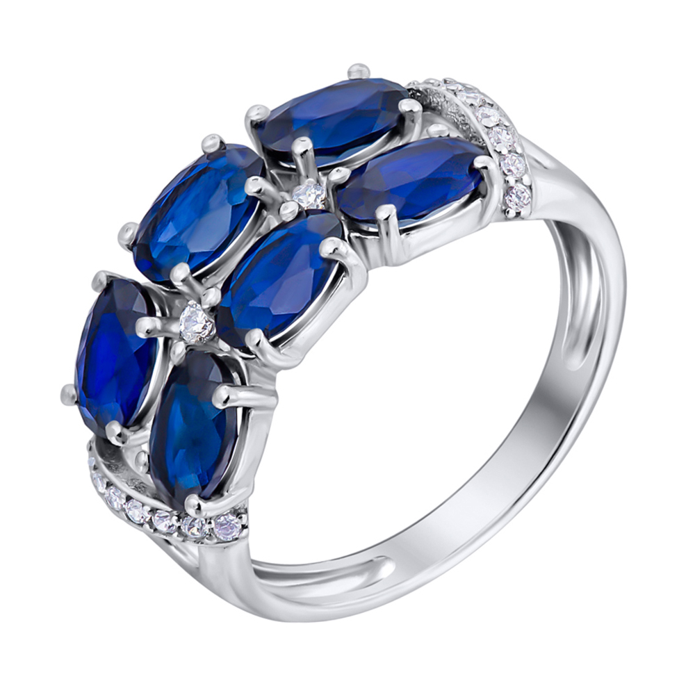 

Серебряное кольцо с нано сапфирами и фианитами 000135397 16.5 размера