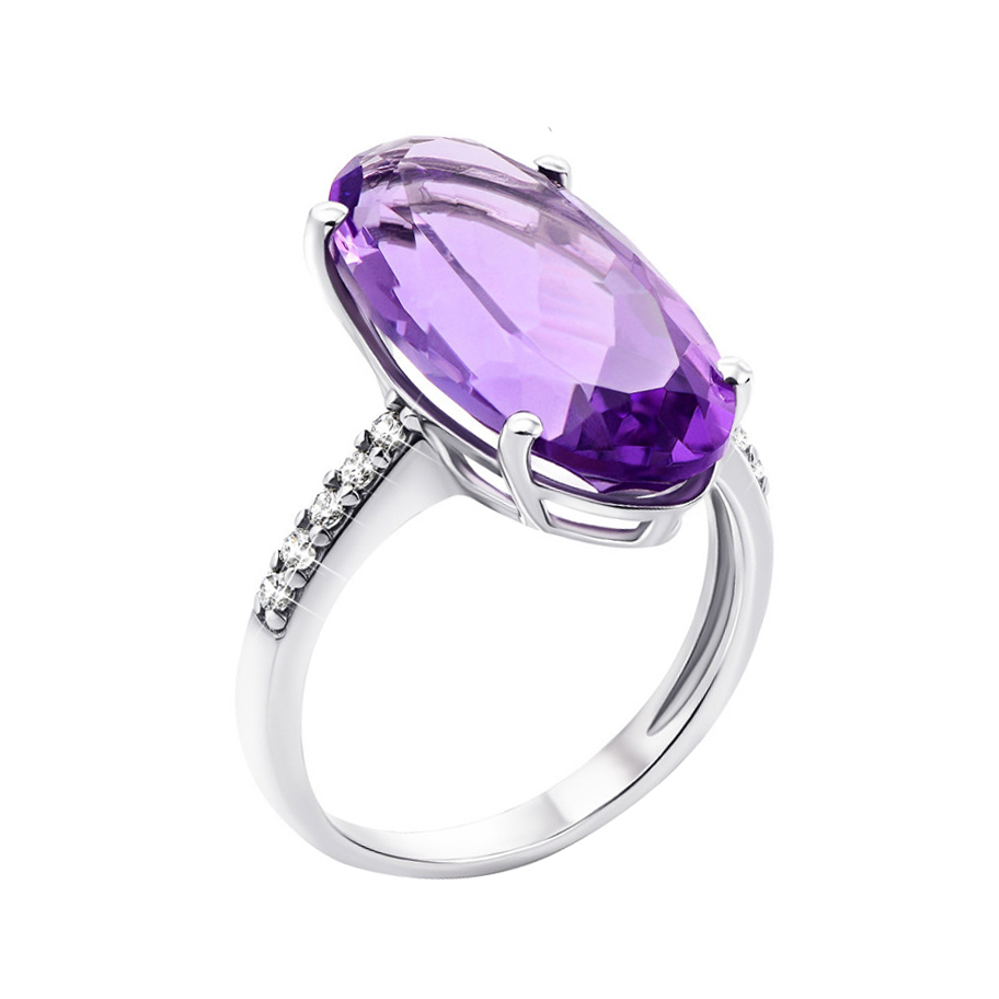 

Серебряное кольцо с аметистом и фианитами 000129303 16 размера