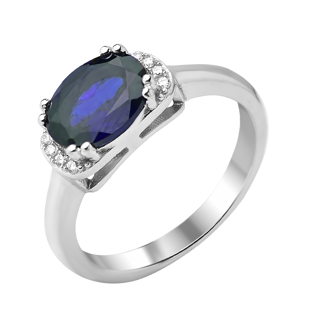 

Серебряное кольцо с сапфиром и фианитами 000121493 18 размера