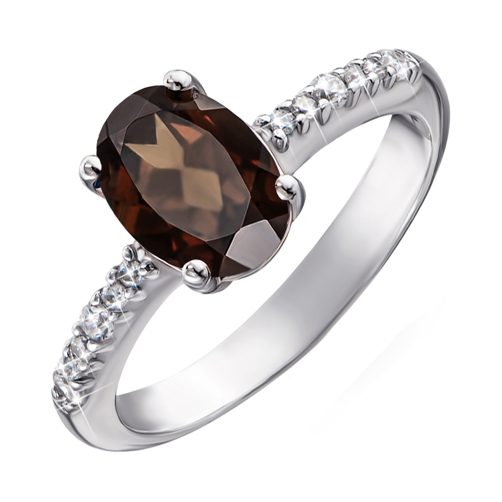 

Серебряное кольцо с раухтопазом и фианитами 000064379 19 размера