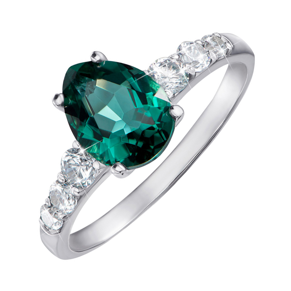 

Серебряное кольцо с зеленым кварцем и фианитами 000063262 18 размера