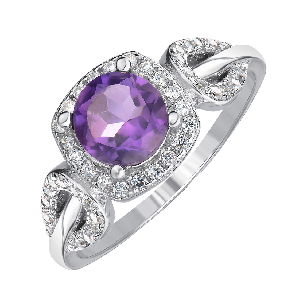 

Серебряное кольцо с аметистом и цирконием 000144269 18.5 размера