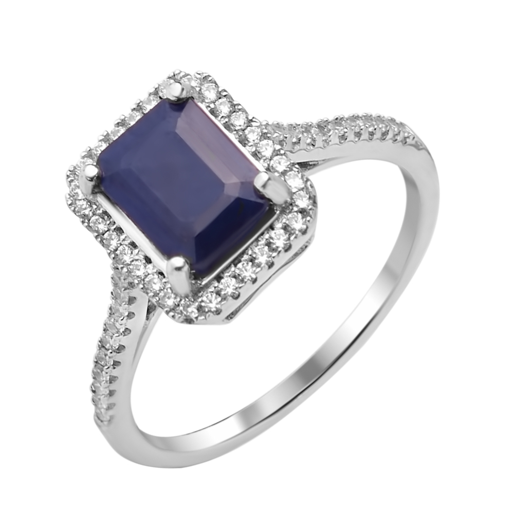 

Серебряное кольцо с сапфиром и фианитами 000117876 16.5 размера