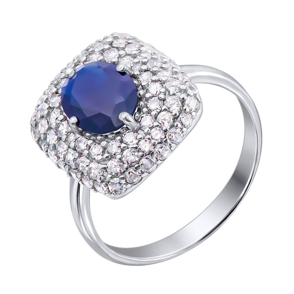 

Серебряное кольцо с сапфиром и фианитами 000104769 15.5 размера
