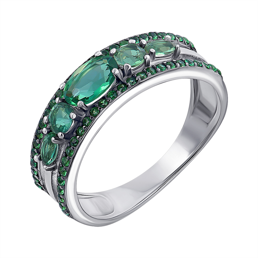 

Серебряное кольцо с зеленым кварцем и фианитами 000063389 16.5 размера