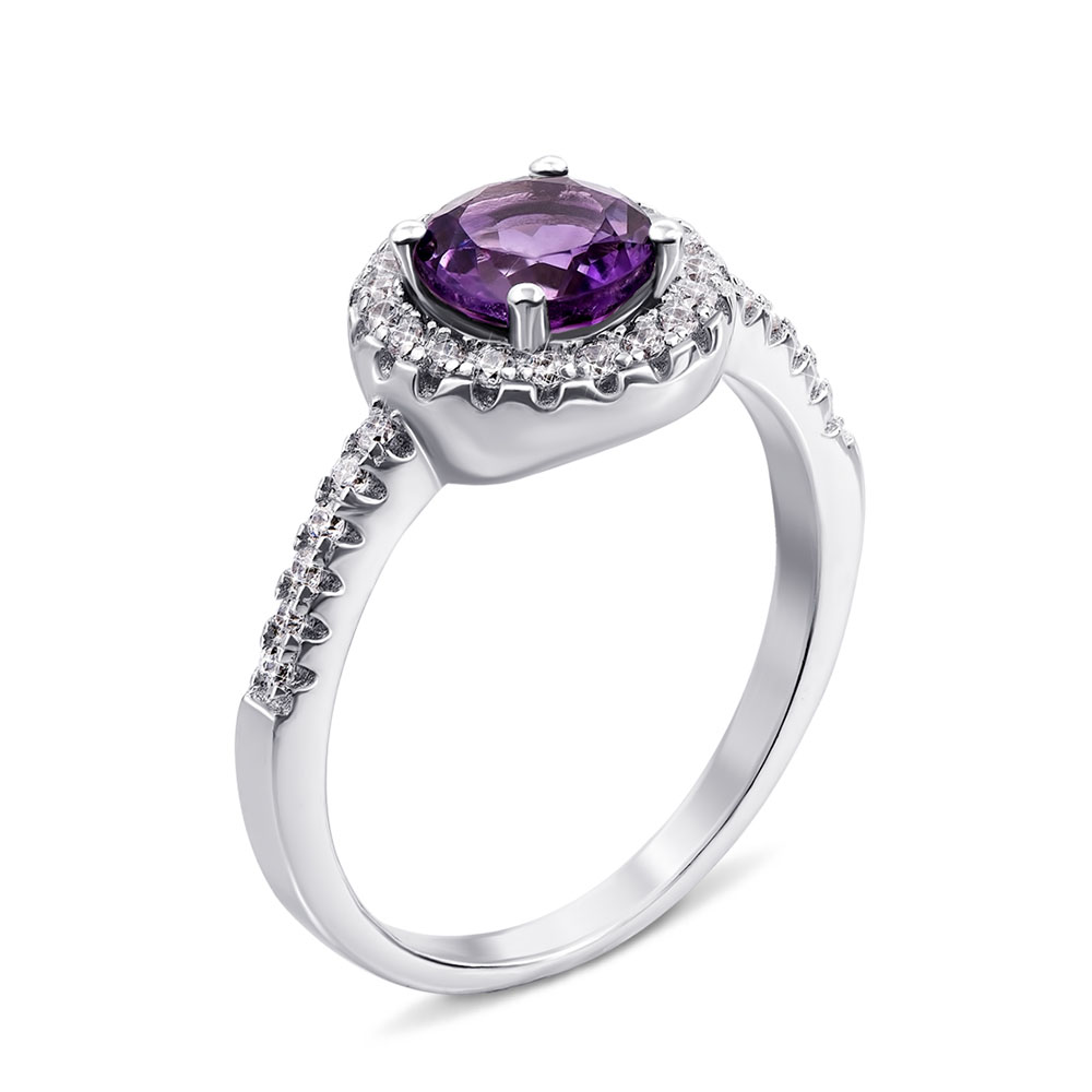 

Серебряное кольцо с аметистом и фианитами 000132129 17.5 размера