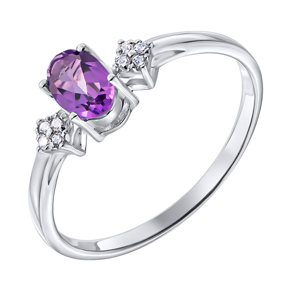 

Серебряное кольцо с аметистом и фианитами 000135983 18 размера