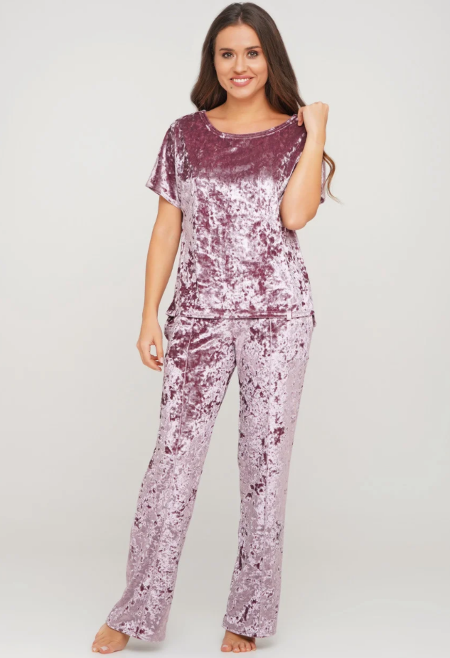 

Женская велюровая пижама тройка пудра M