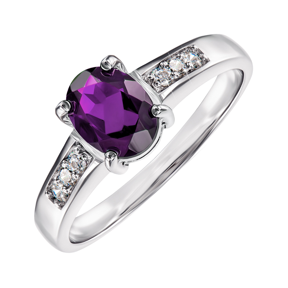 

Серебряное кольцо с аметистом и фианитами 000145069 16 размера