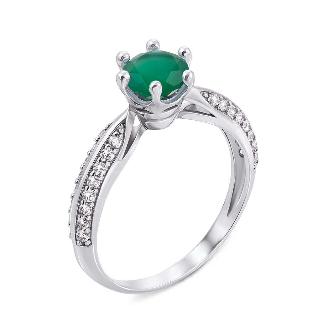 

Серебряное кольцо с зеленым агатом и фианитами 000121475 16.5 размера