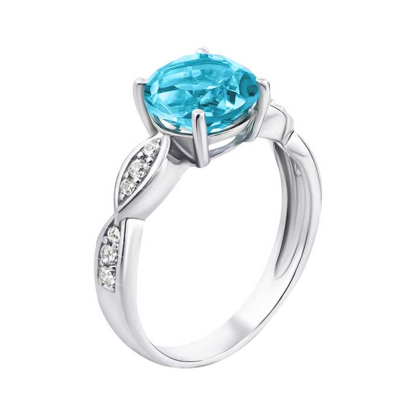 

Серебряное кольцо с кварцем swiss blue и фианитами 000132681 17.5 размера