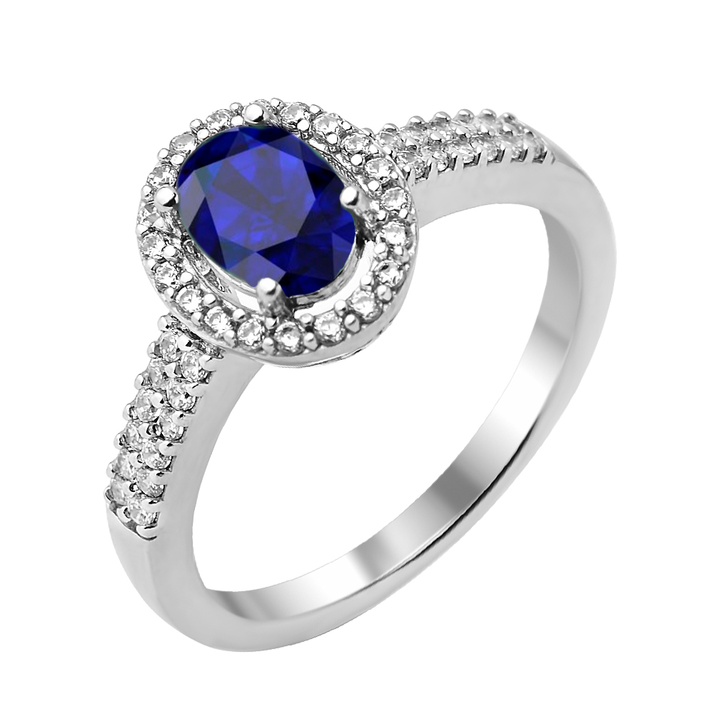 

Серебряное кольцо с сапфиром и фианитами 000125034 17.5 размера