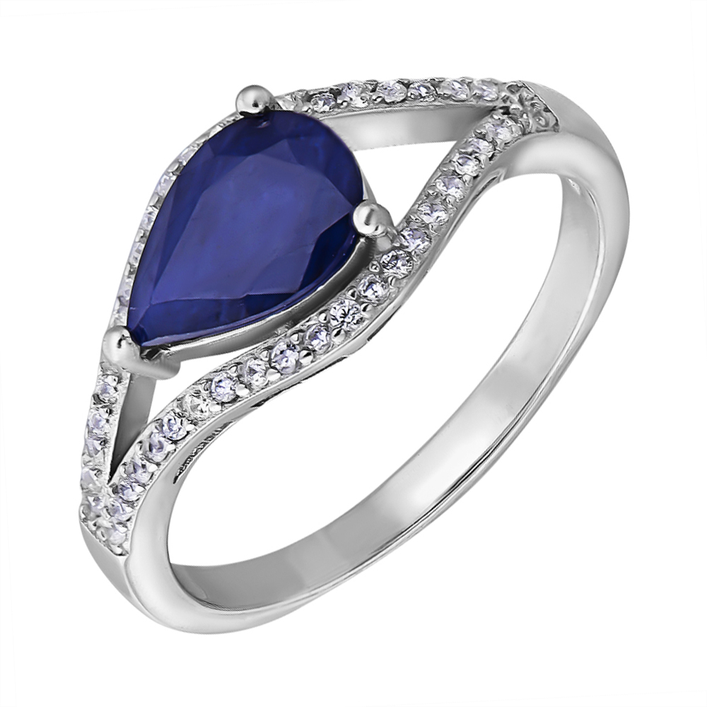 

Серебряное кольцо с сапфиром и фианитами 000125027 17.5 размера