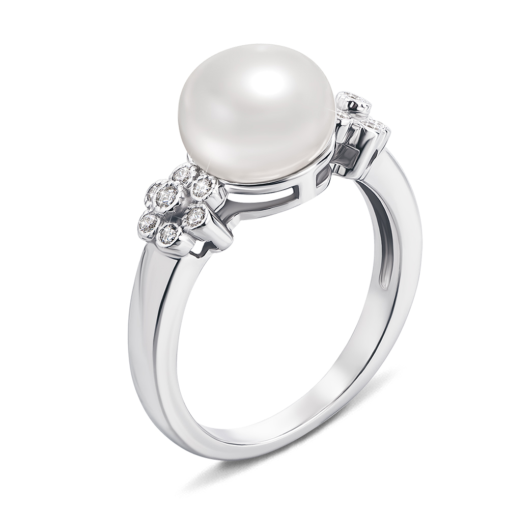 

Серебряное кольцо с жемчугом и фианитами 000137196 17.5 размера
