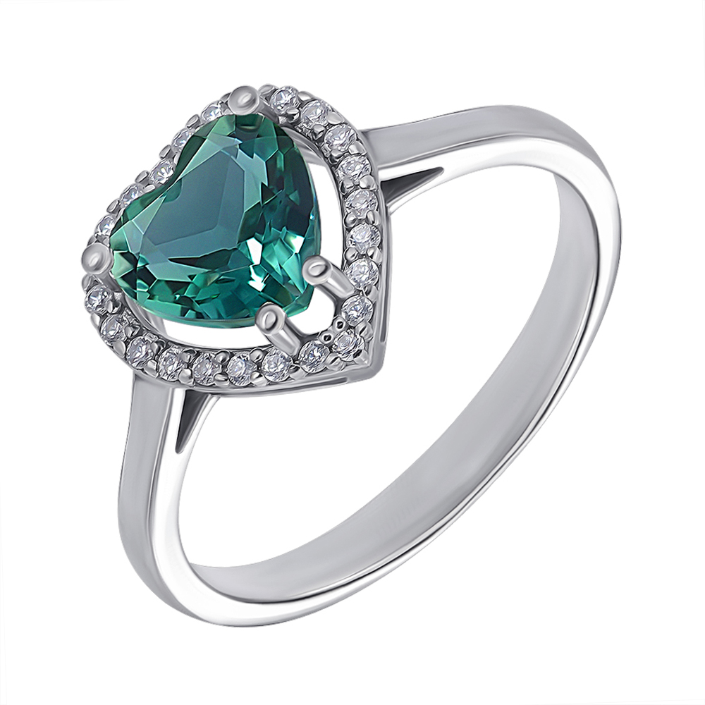 

Серебряное кольцо с зеленым кварцем и фианитами 000136383 18 размера