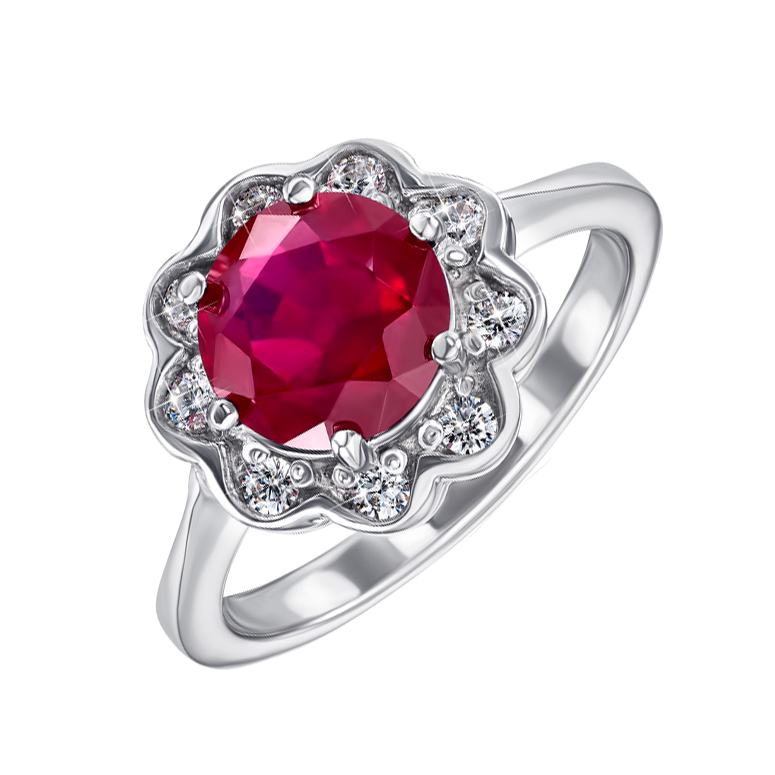 

Серебряное кольцо с рубином и фианитами 000133752 16 размера